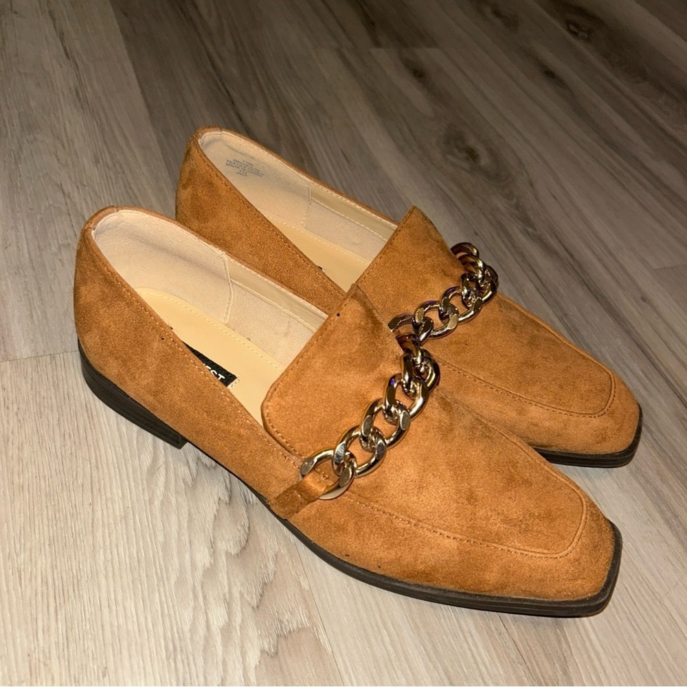 Nine West Tan suede Loafers with Chain Accent